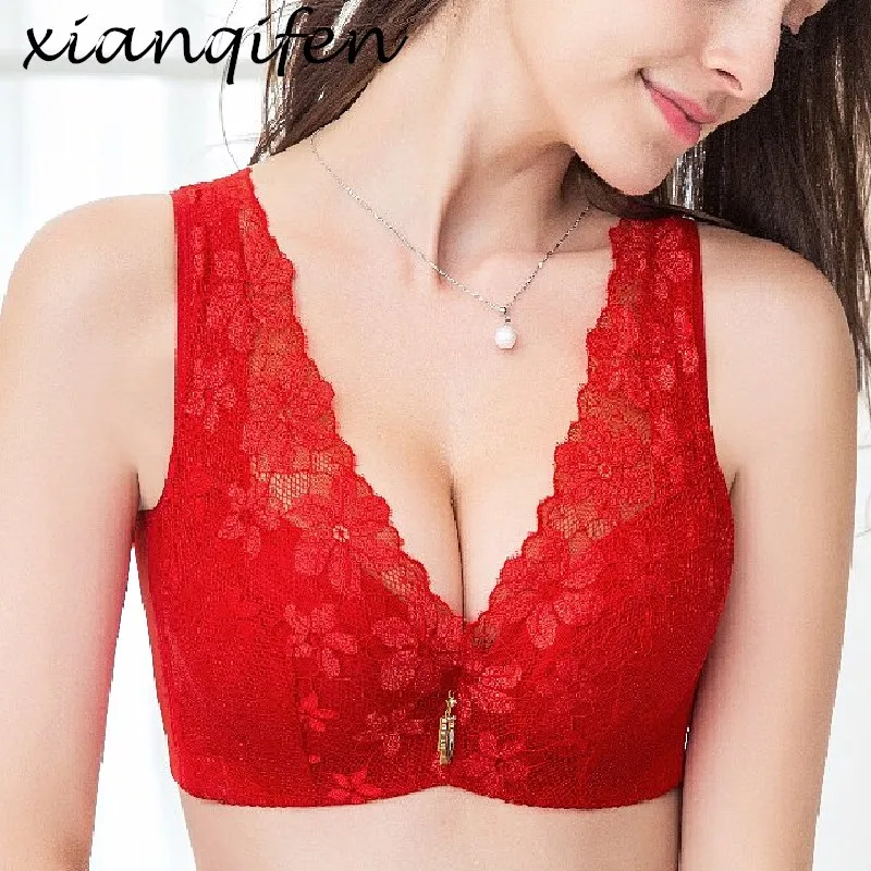 Xianqifen big plus Size Women's Bras for Women Super Push up Bralette Minimizer Brassiere Plus Size Crop Top bhSexy Lingerie BCD