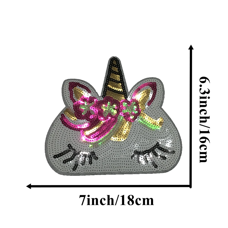 2Pccs/set New Cartoon Unicorn Sequin iron on Pathes for Clothes sequins Flower Horse Embroidery Appliques DIY sewing Decals