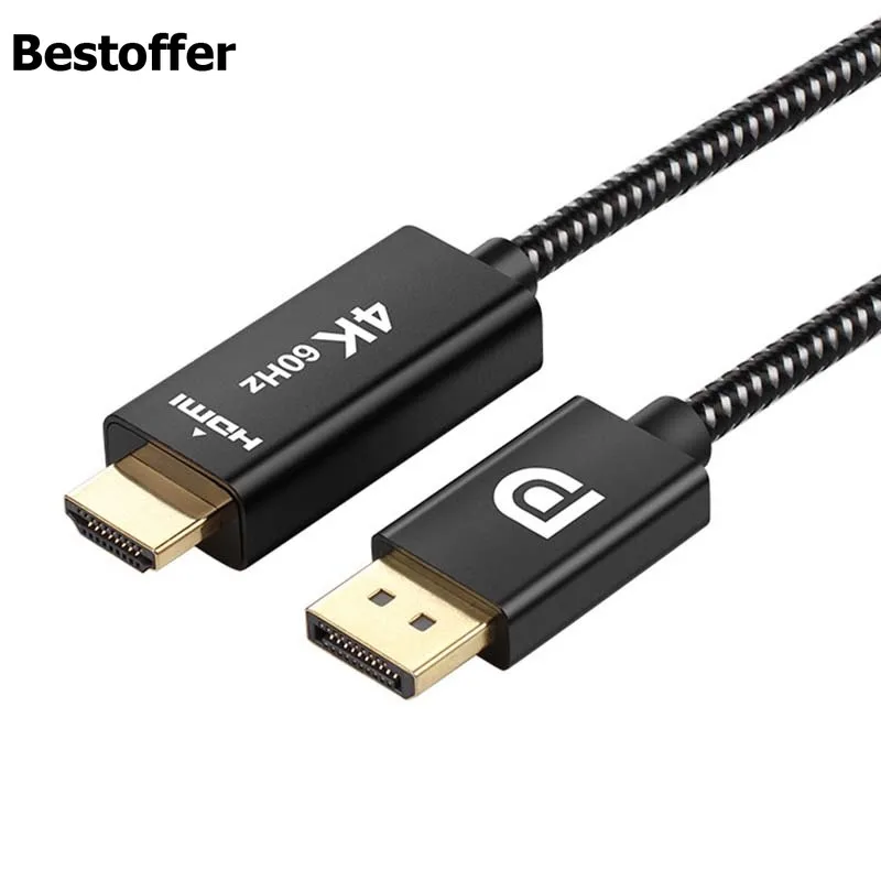 2m DisplayPort HDMI кабель с нейлоновой оплеткой позолоченный 4K 60Hz UHD однонаправленный