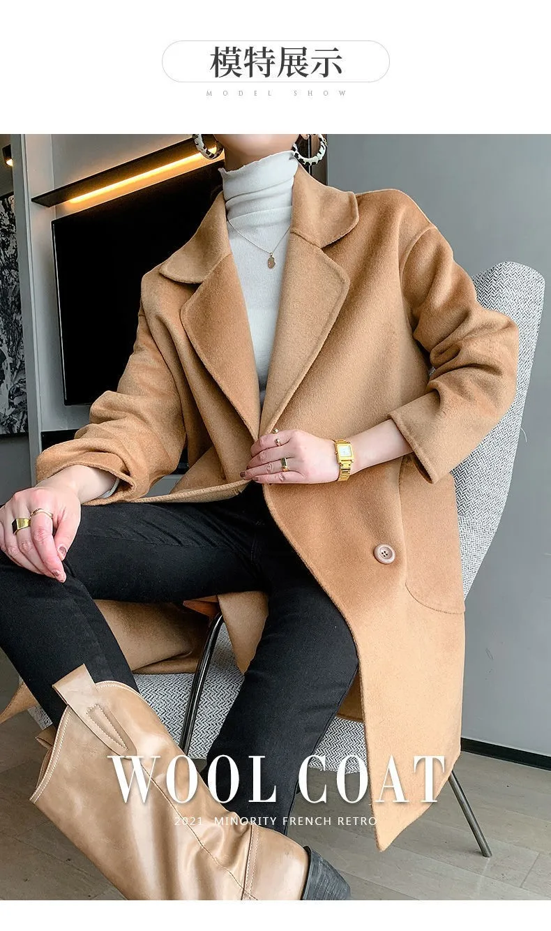 

Autumn And Winter 2021 New 100% Merino Wool High-end Double-sided Cashmere Coat Ladies Loose Wool Coat Women's Overcoat