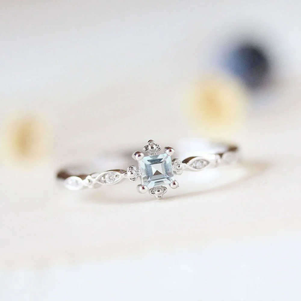 

New 2021 Hot sale new fashion small fresh and elegant ring Sweet and romantic topaz sea blue zircon ring