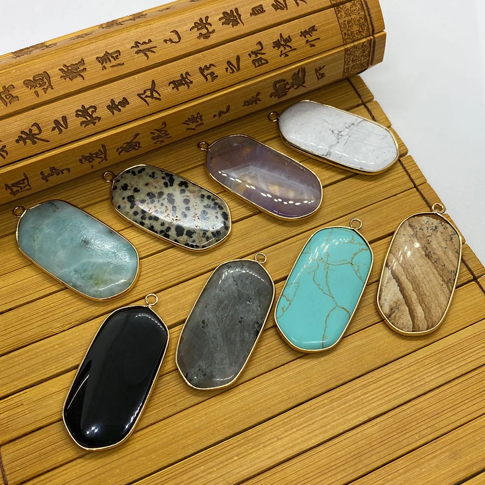 

Natural Stone Pendants Colorful Oval-shaped Amethyst and Streaky Stone Production Exquisite Necklace Decorations Holiday Gifts