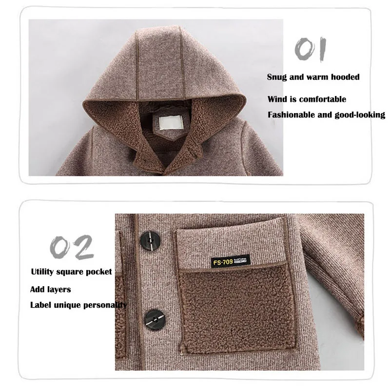 New Year Costume For Boy Children's Woolen Coat Kids Suede Windbreaker Thick Fashion Boys Wool Jacket Medium and Long Section |