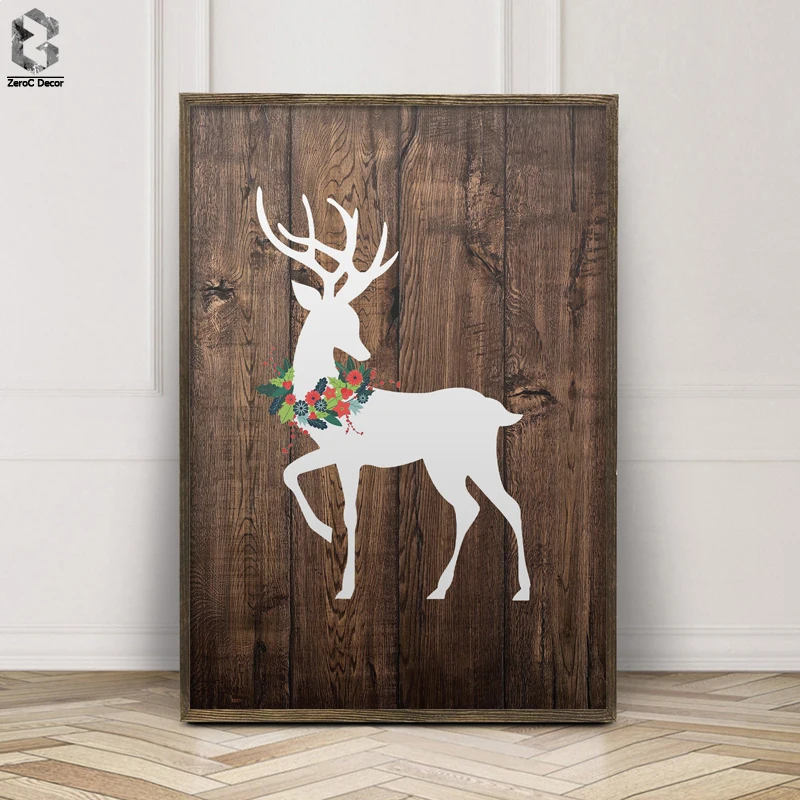 Рождественские украшения для дома картины на холсте деревянные плакаты с оленем