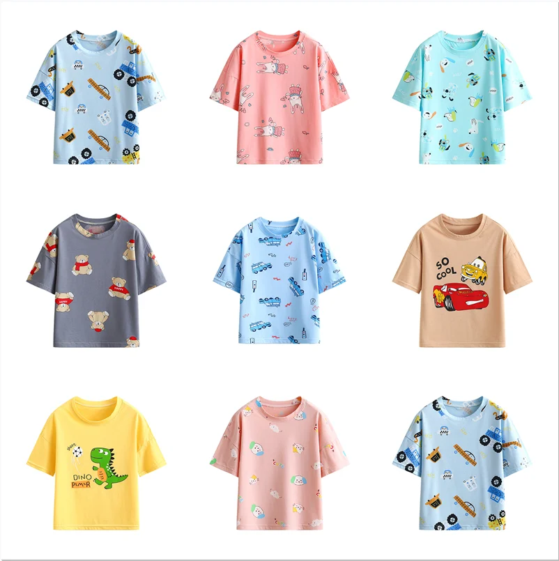 

Fashion Infant Boy Clothes Summer Cotton Round Neck T-sleeves Baby Girl Tops Cartoon Ics Silk O-neck Short-sleeved Shirt