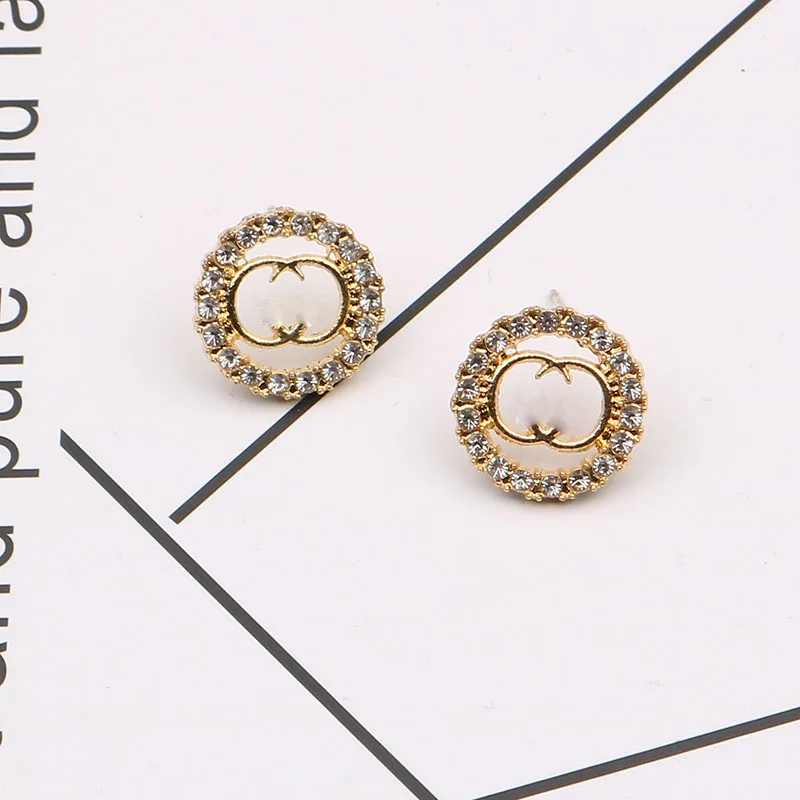 

Female Korean Trendy Simple Geometric Round Diamond Golden Earrings Silver All-Match Aristocratic Letter Hollow Ear-ring