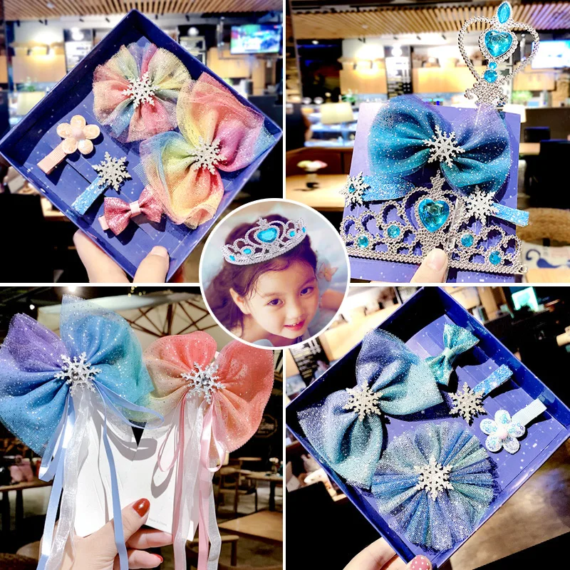 M MISM, изысканная детская синяя Шпилька-Снежинка, Милая принцесса, корона, головной убор, волшебная палочка, бант, аксессуары для волос, без коробки
