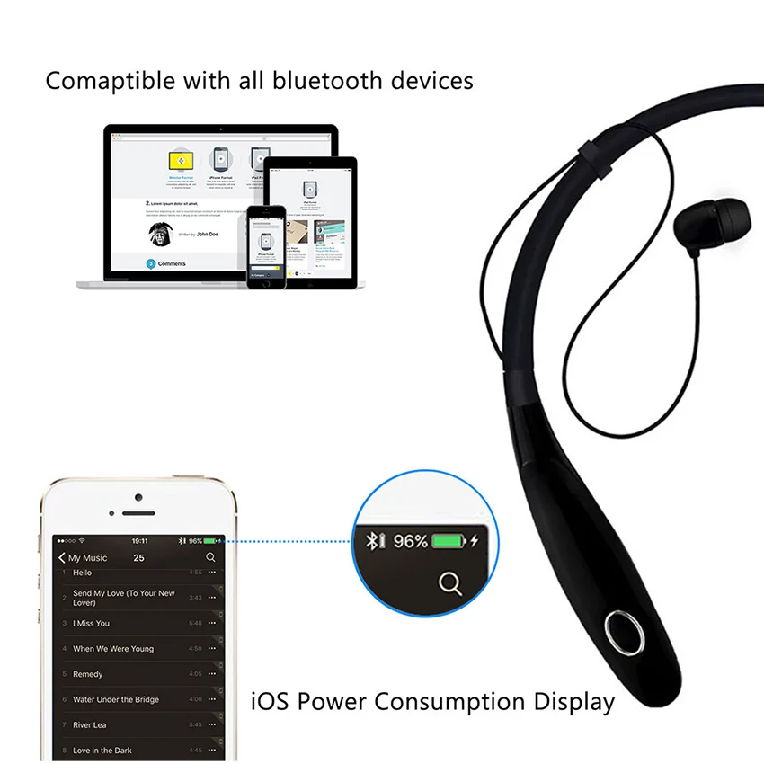 HBS900 Bluetooth наушники беспроводные для бега спортивные басов беспроводной чехол