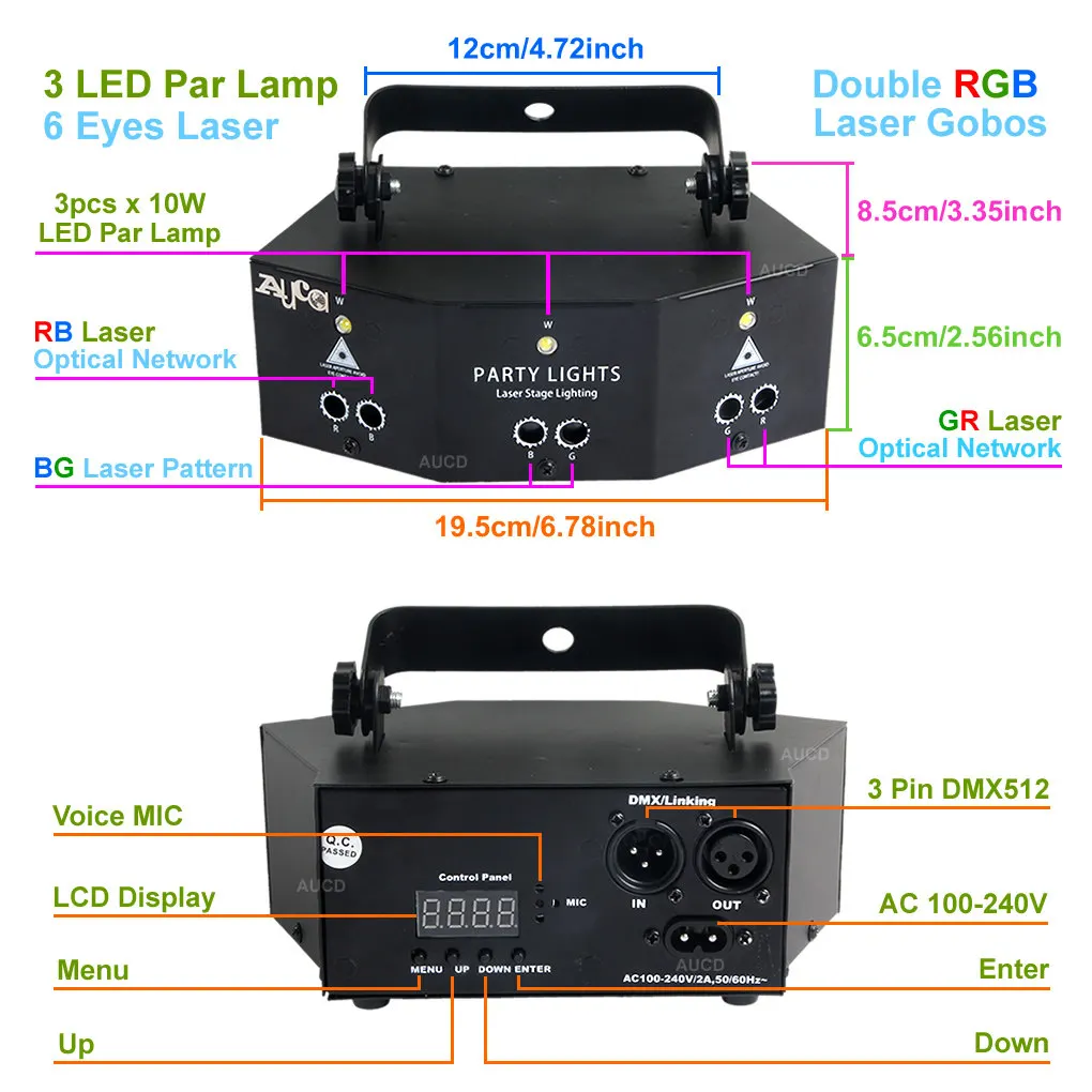 9 глаза DMX RGB лазерный звук Управление проектор лампа светильник для диско