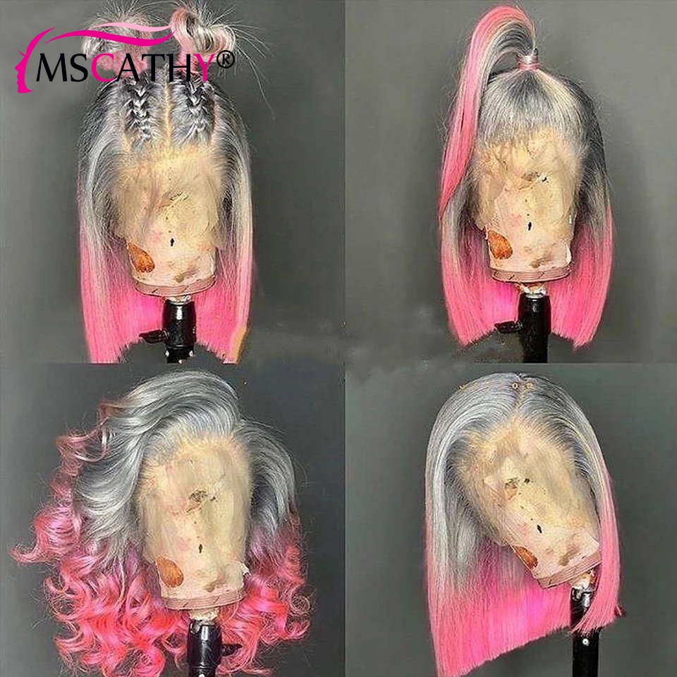 

Парик из человеческих волос на сетке спереди, серая, розовая, синяя, фиолетовая, зеленая, светлая