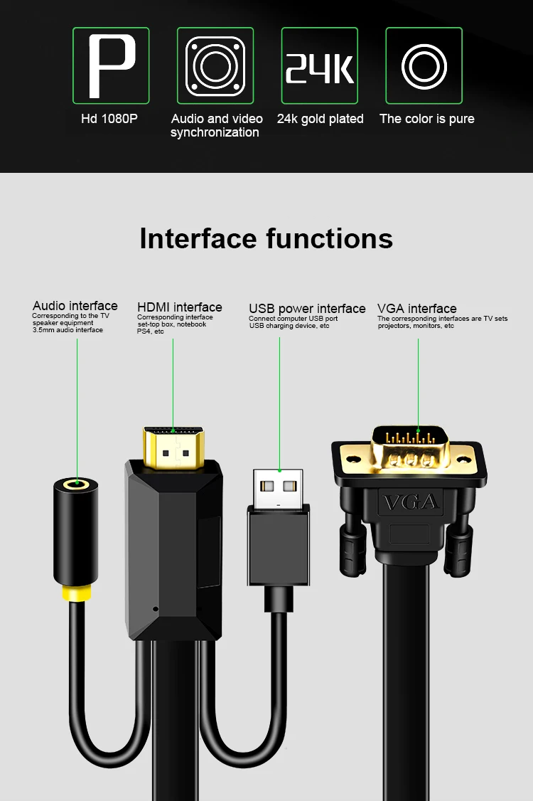 Aux hdmi Usb Vga конвертер с автономным аудио интерфейсом 1080p VGA HDMI конвертер кабель для ноутбука проектор Usb Aux Ps4