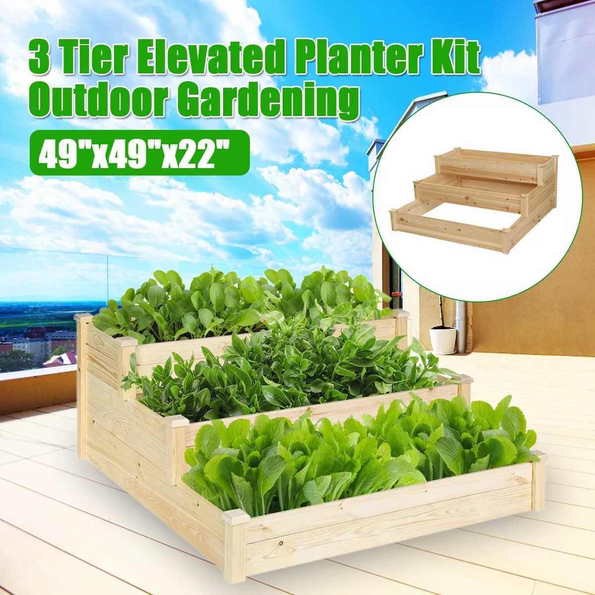 

3 Tier Fir Wood Garden Bed Resists Rotting Backyard Patio Grow Flowers Vegetable Raised Garden Planting Box For Greenhouse Yard