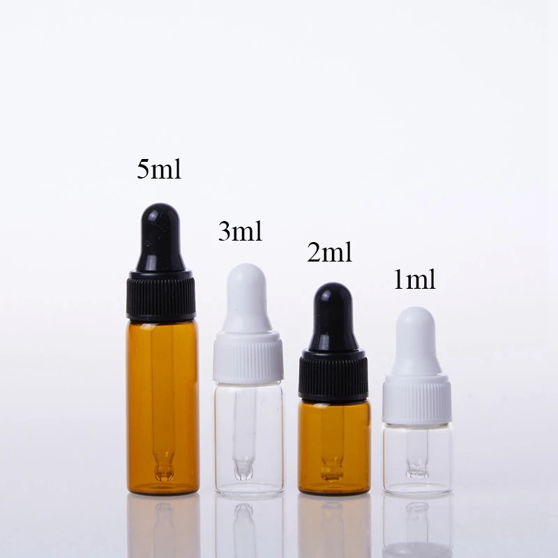 

50pcs/lot Hot Sales 1ml 2ml 3ml 5ml Amber Clear Glass Dropper Bottle Vials with Pipette for Doterra Essential Oil Packaging