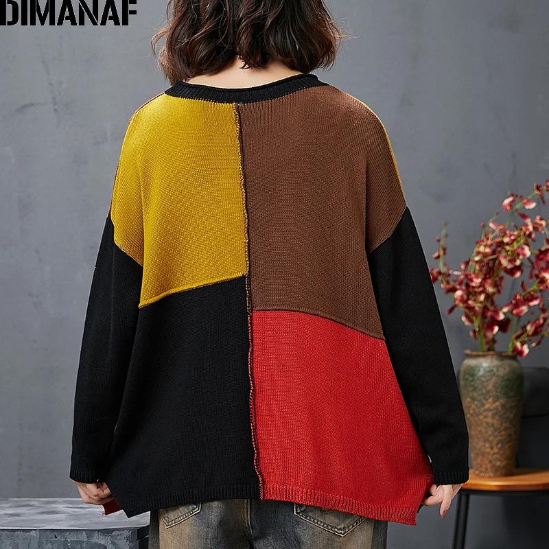 Женский винтажный свитер DIMANAF свободный трикотажный Толстый Пуловер оверсайз в