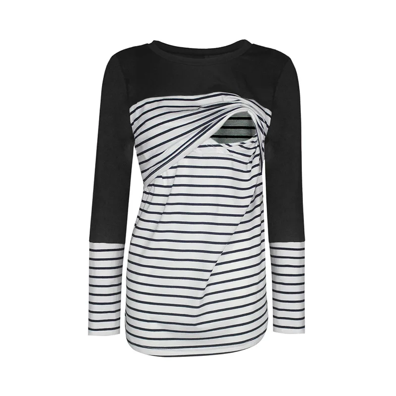 

New winter 2020 women's wear round neck stitching stripe long sleeve T-shirt pregnant women's fashion stripe lactation