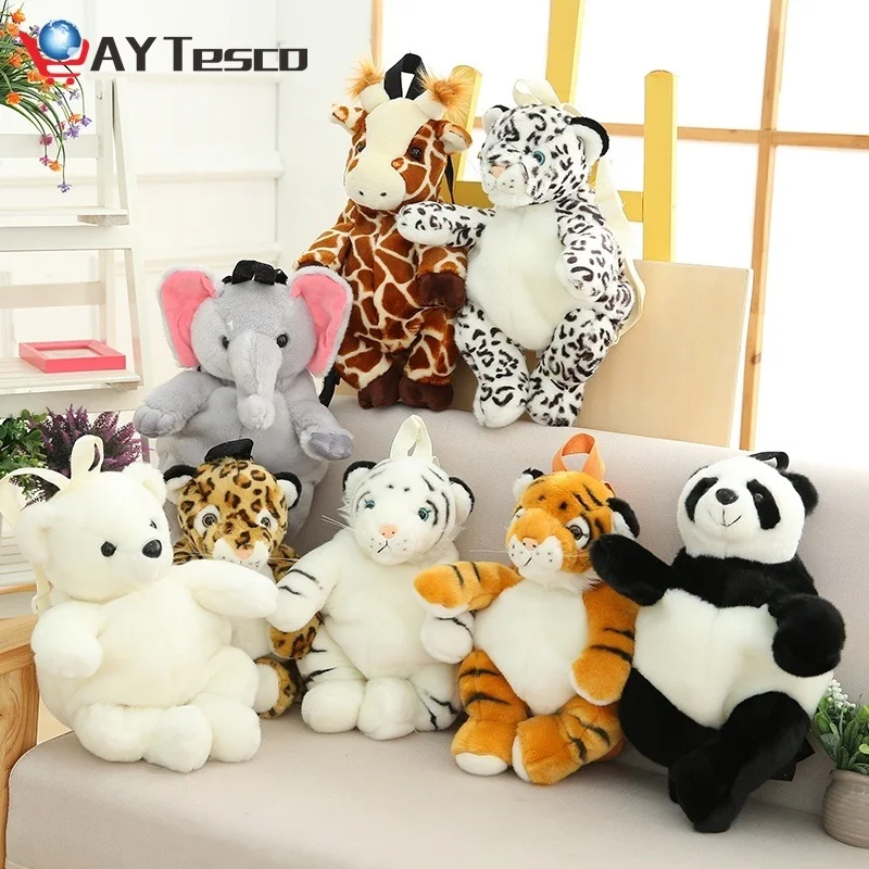 

Реалистичный плюшевый рюкзак с дикими животными реальная жизнь мягкий белый медведь пантера Жираф панда тигр рюкзак Детская сумка подарок ...