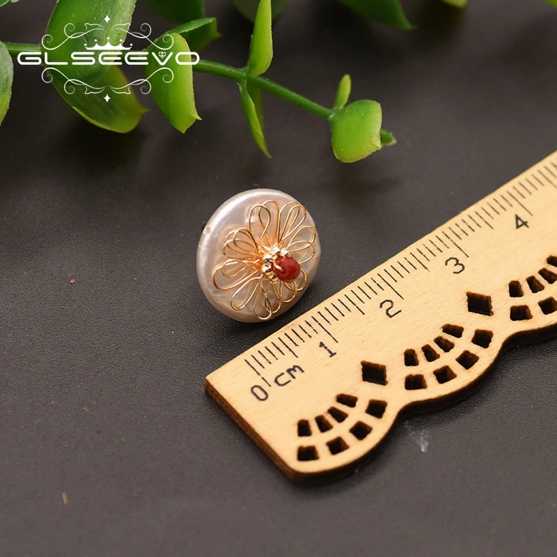 GLSEEVO натуральный пресноводный барокко круглый белый жемчуг серьги со шпилькой