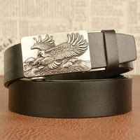 mens belts genuine leather luxury eagle fly above the ocean automatic buckle solid pattern casual belt strap belt for male