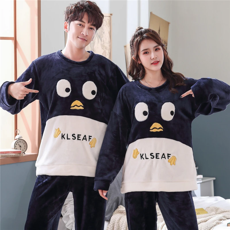 Зимний новый женский пижамный комплект с длинным рукавом теплая Фланелевая