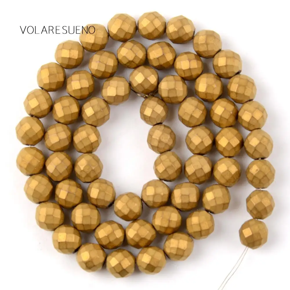 Тусклой полированной граненые матовое золото гематит натуральный круглый