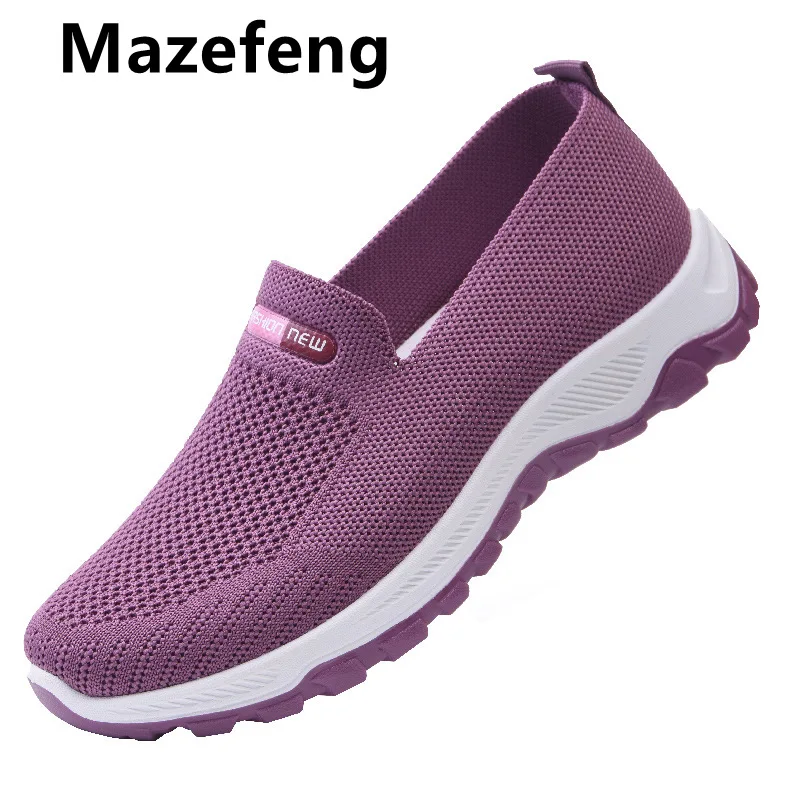

2021 Women Flat Shoes Knit Woman Casual Slip on Vulcanized Shoes Female Mesh Soft Breathable Women's Footwear for Ladies Sneaker