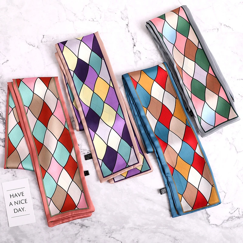 Женский тонкий шарф в горошек шелковый с леопардовым принтом маленькая сумка