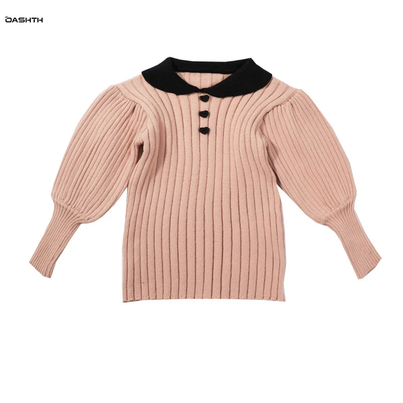 

OASHTH Girls' base sweater fashion lapel baby sweater children's autumn and winter new pullover top