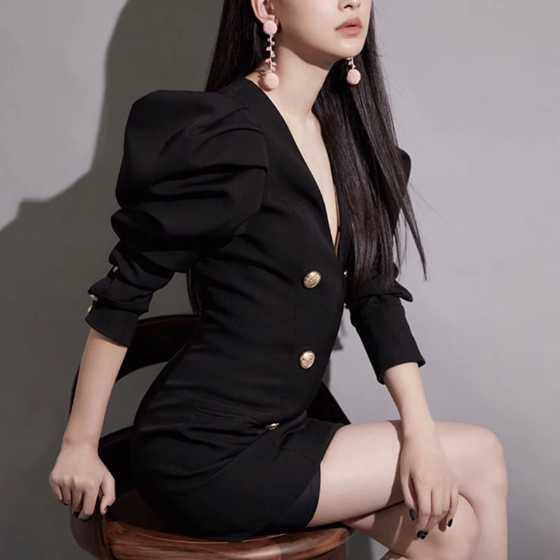 CHICEVER OL стильное черное платье-карандаш для женщин с v-образным вырезом и высокой