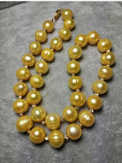 

Жемчужное ожерелье 18 дюймов в стиле барокко, цепочка из натурального жемчуга золотистого и морского золота 14 к, ААА, 12-13 мм