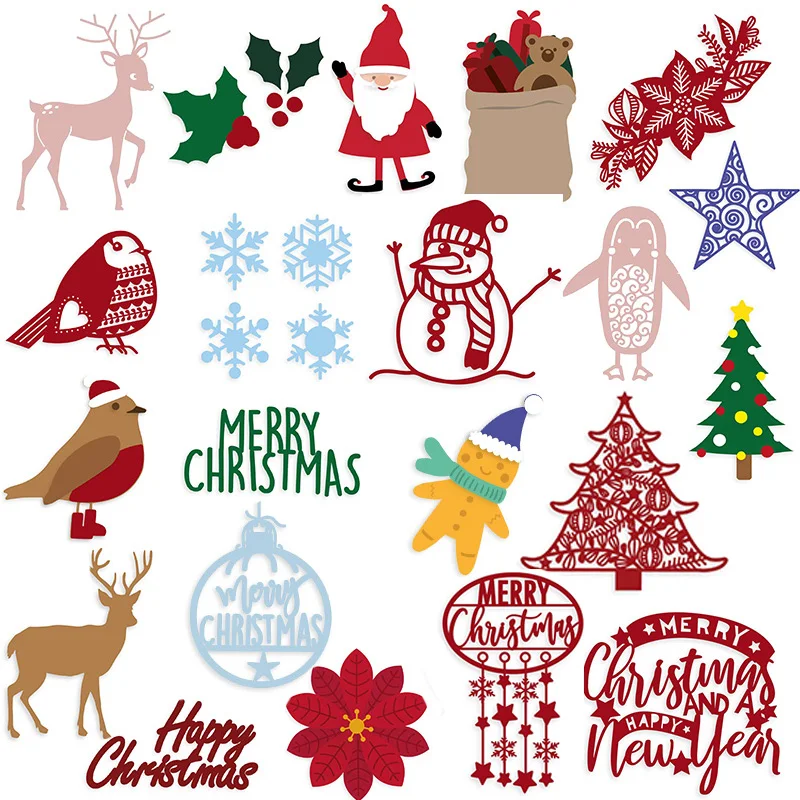 Счастливого Рождества штампы буквы дерево Милая птица Снеговик Олень для