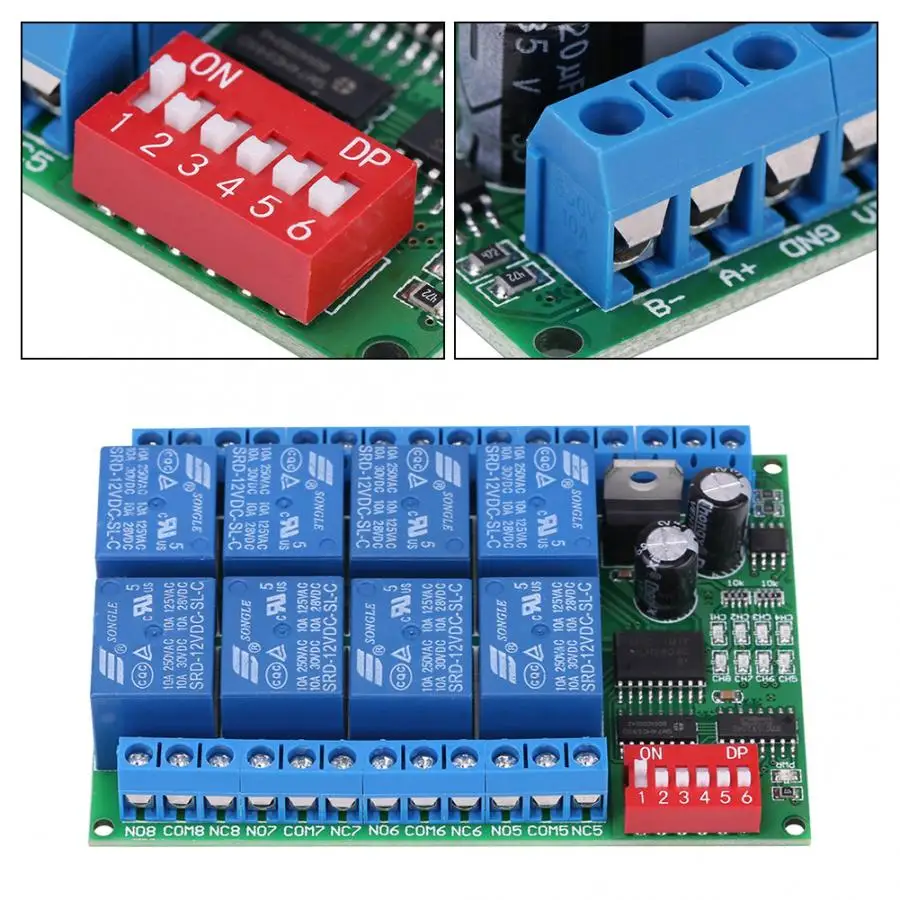 DC 12V 8 Channel RS485 релейная команда Программируемый Модуль управления, ассортимент