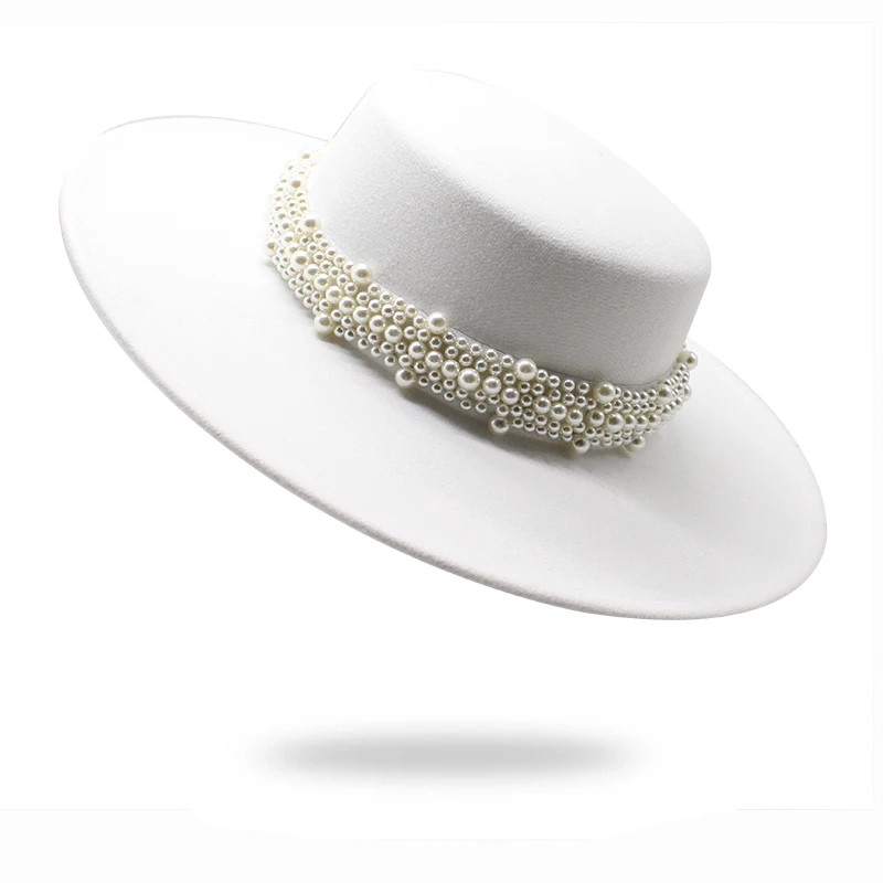 Women Wool Felt Hats White 9.5cm Wide Brim Fedoras for Wedding Party Church Hats Pork Pie Fedora Hat Floppy Derby Triby Hats