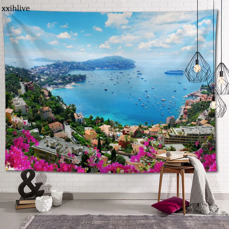 

Customized European Town Hanging Fabric Background Wall Covering Home Decoration Blanket Tapestry Bedroom,Living Room Wall Decor