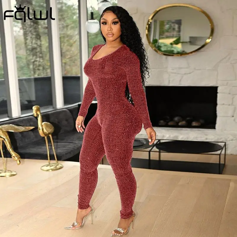 FQLWL Осенняя уличная одежда сексуальный черный серый облегающий комбинезон
