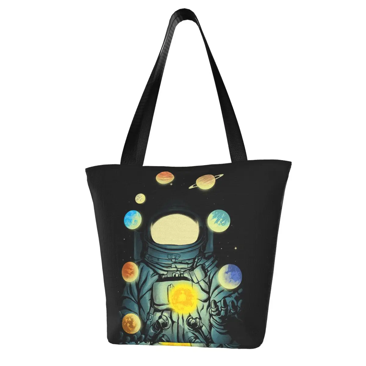 

Galaxy Print ,Space,Juggling Planets Shopping Bag Aesthetic Cloth Outdoor Handbag Female Fashion Bags
