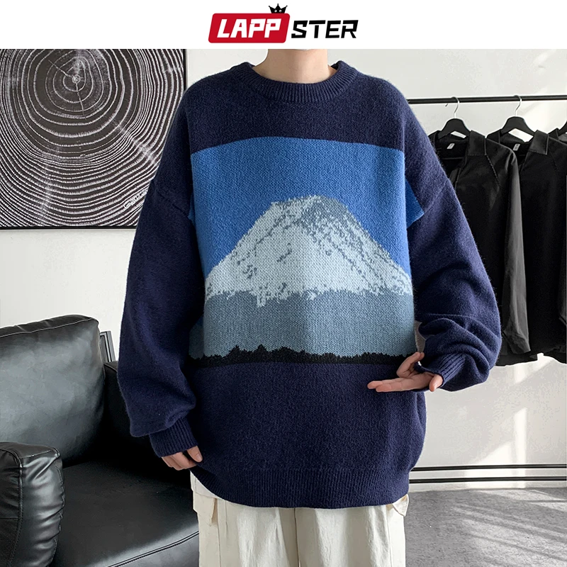 Свитер LAPPSTER мужской в стиле Харадзюку свитер с изображением Снежной Горы 2022