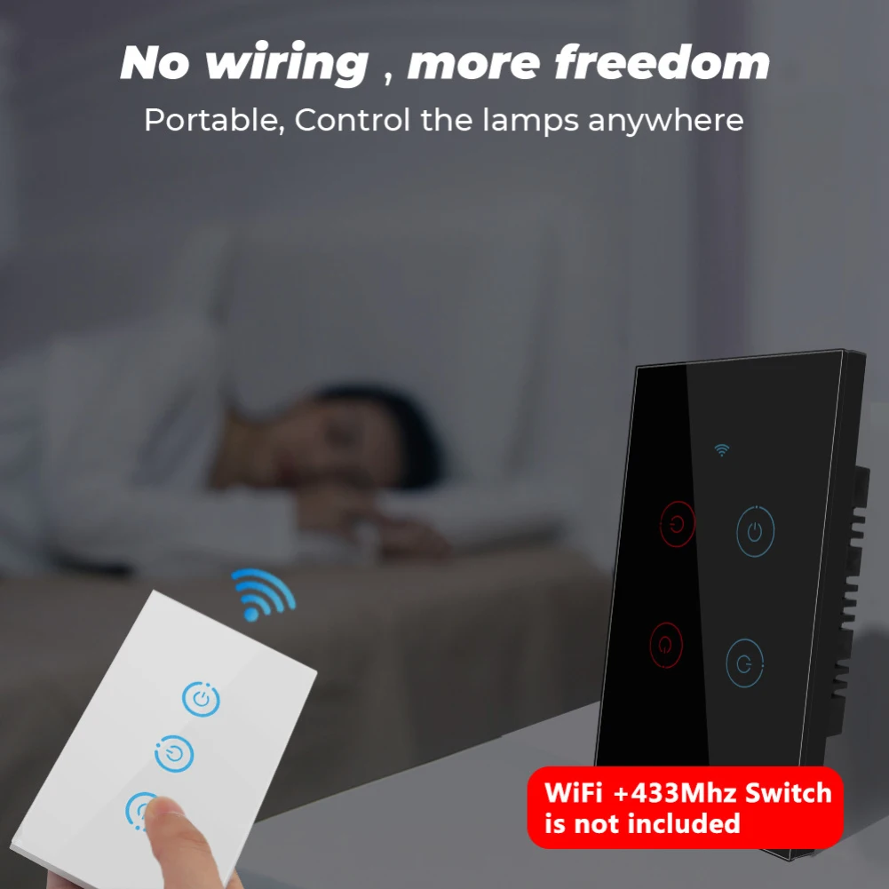 

Wifi Smart Light Wall Switch RF433 Wireless Switch Freely Stick Smart Touch Switch Tempered Glass Panel Smart Home For Bedside