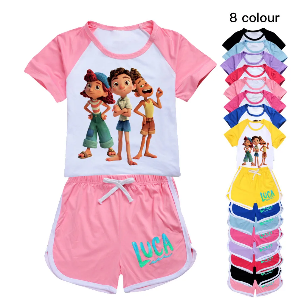 

Новый детский спортивный костюм Luca, футболка и шорты для мальчиков, комплект из 2 предметов для малышей, летний костюм для девочек-подростко...