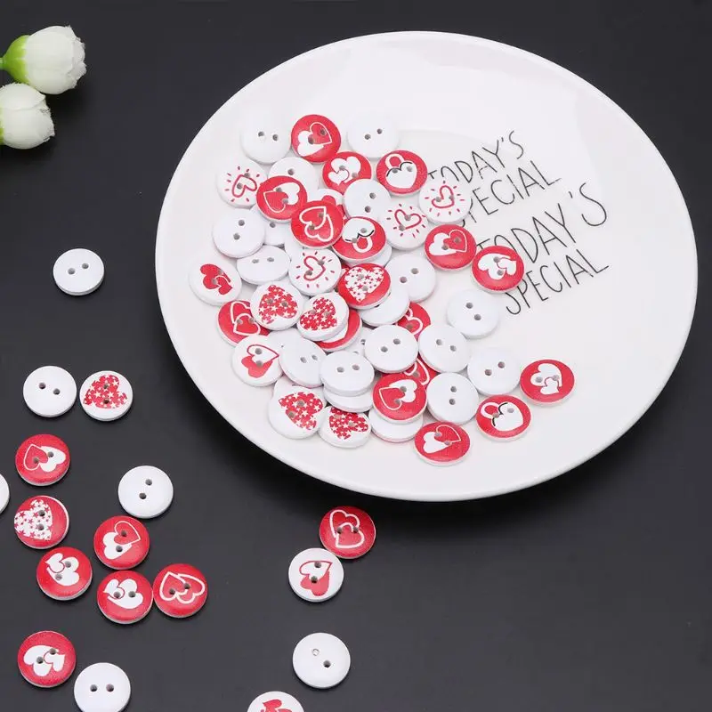 2020 новинка 100 шт Деревянный красный белый сердце любовь Деревянные ломтики