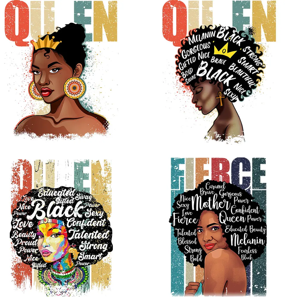 Нашивки на одежду Queen Black Girl термонаклейки сделай сам термотрансферные в полоску