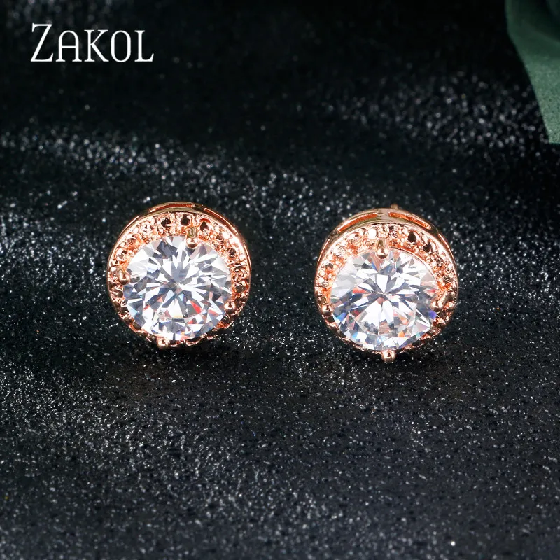 ZAKOL классический зеленый AAA серьги с цирконием кубической огранки круглый