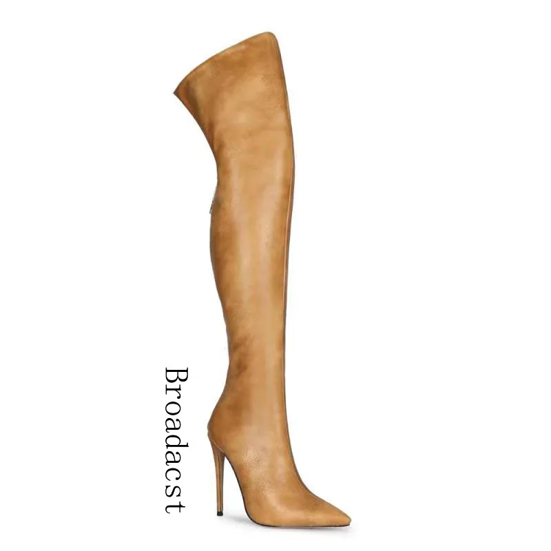 Broadcast Fall/winter Womens Shoes 2021 New Style PU Fashion Pointed
Toe Stiletto Heel Over the Knee Womens Boots
