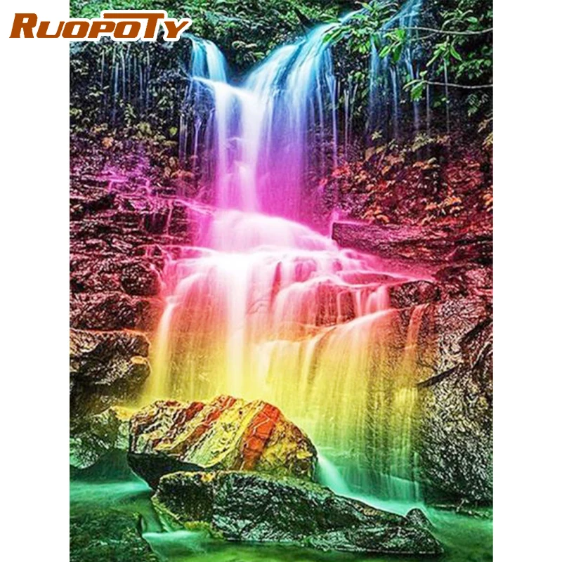 

RUOPOTY Square Drill Diamond Painting Art Crafts Full Diamond Embroidery Waterfall Scenery Home Decor Diy Gift Wall Art Needlewo