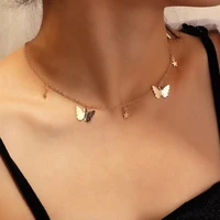 2021 new fresh and simple sequined star butterfly necklace gold silver fashion sweet romantic metal necklace jewelry gift