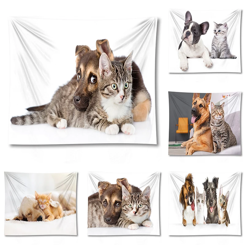 

Dog and Cat Print Polyester Fabric Home Decor Rug Carpets Hanging Blanket Tapestry Wall Bedroom