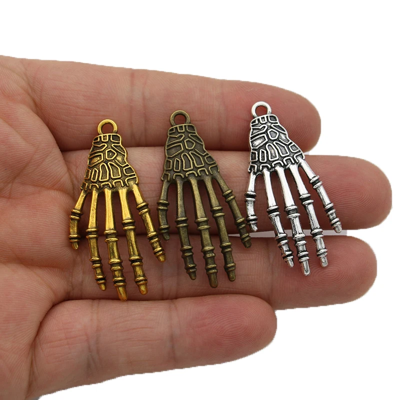 

10PCS Tibetan Silver Plated Skull Hand Charms Pendants for Jewelry Making Bracelet DIY Accessories 42x21mm