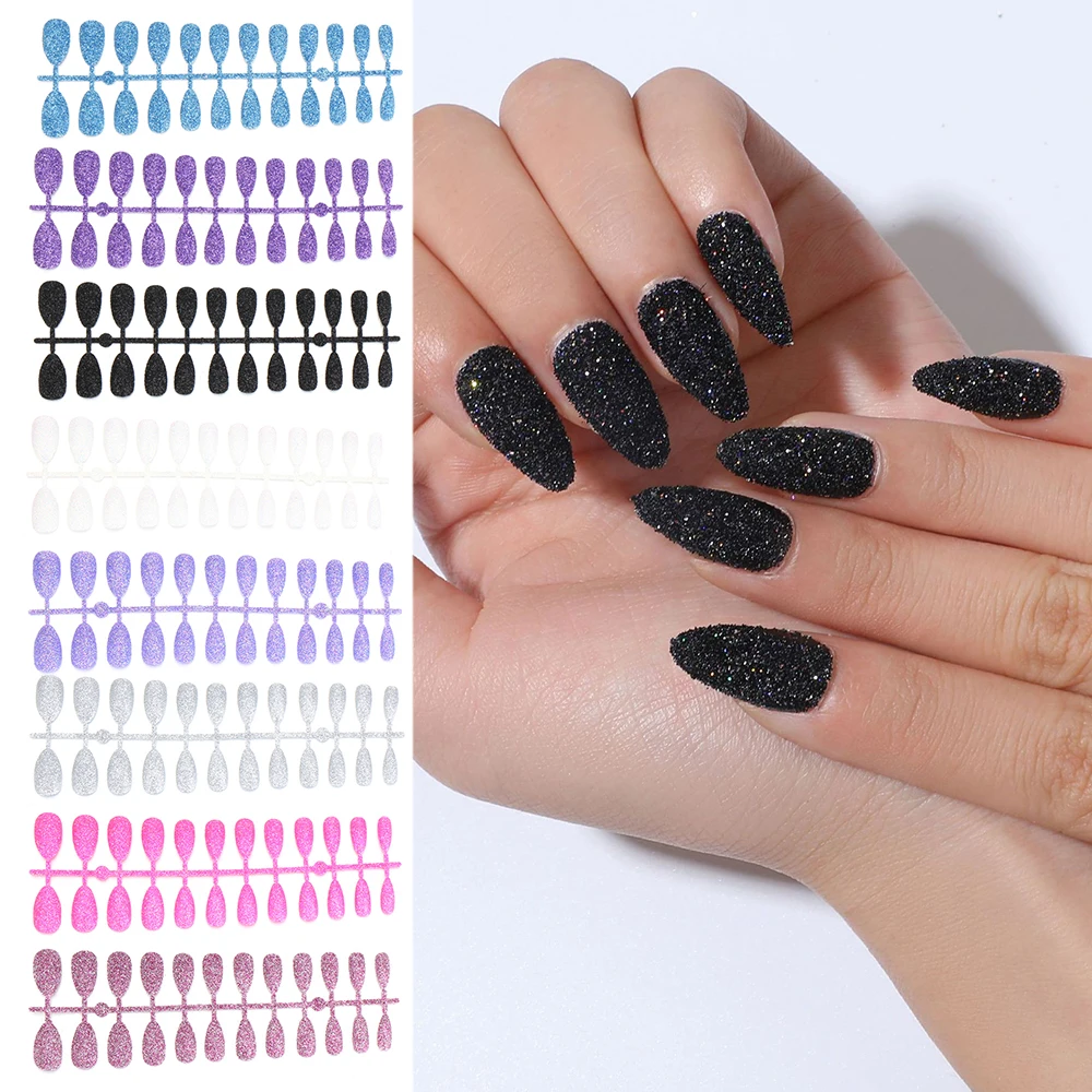 

24Pcs/Set Detachable Matte Glitter Fake Nails Stiletto Shape Overhead Fake Nails Ladies Press On Nails Designed False Nails Tips