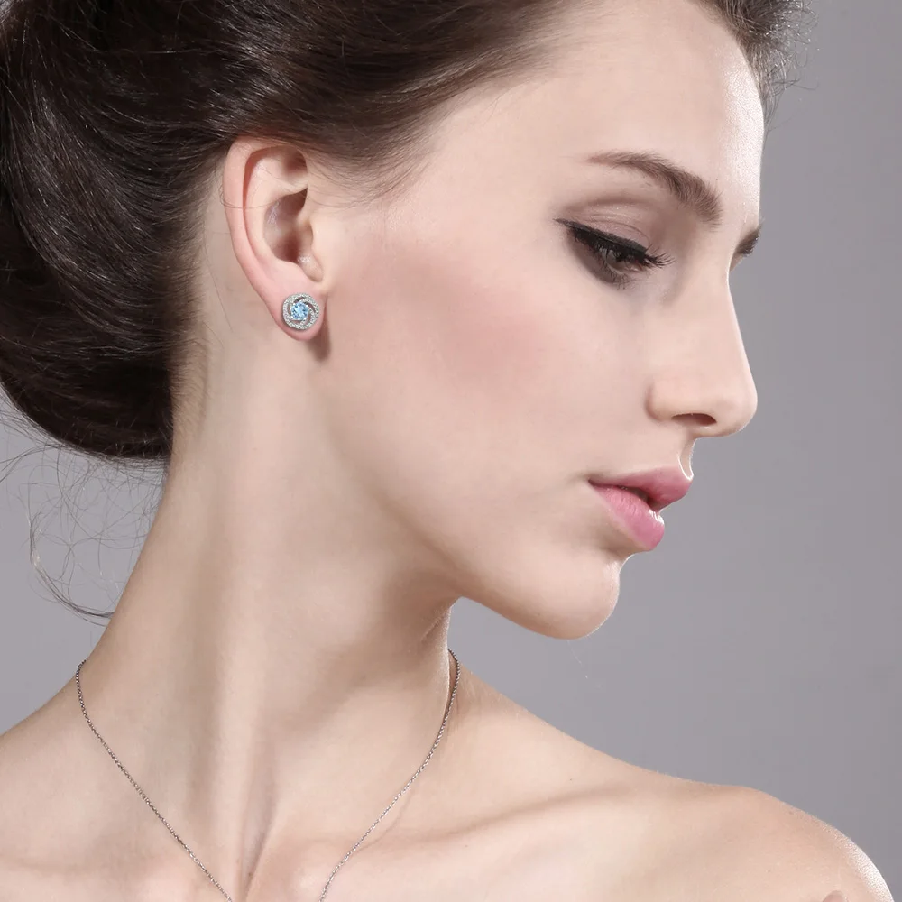 0 86 карат Круглый Небесно-Голубой Аквамарин Белый бриллиант 925 пробы Серебряный