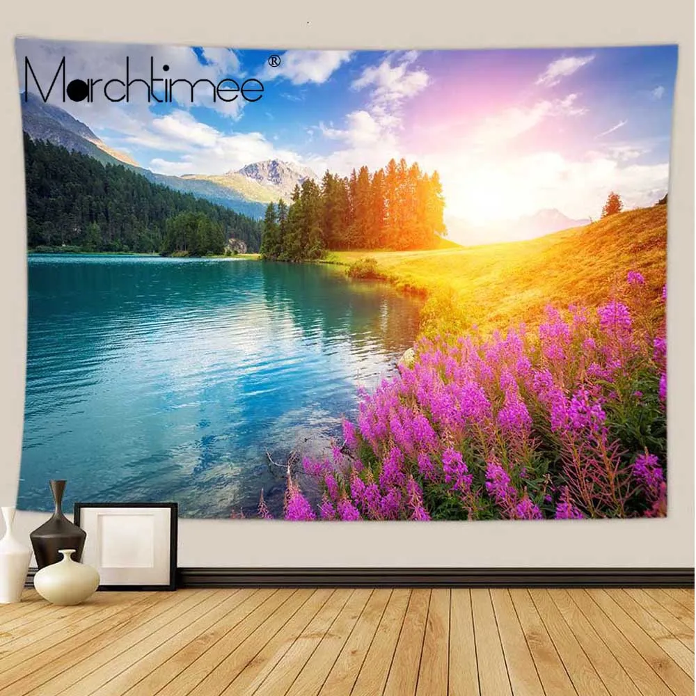 Натуральный красивый гобелен с принтом в виде горного леса хиппи арт настенный