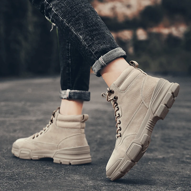 

Handmade Men's Boots High Quality cow suede Leather Ankle Boots Outdoor Comfortable Casual shoes Men's Military Motocycle boots